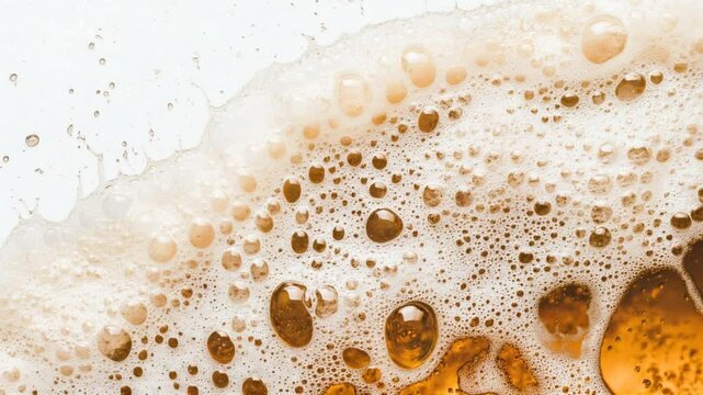 Espuma blanca y l&iacute;quido amarillo de cerveza movi&eacute;ndose levemente domo olas del mar. 