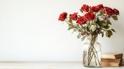Obraz premium beautiful arrangement of red roses in glass vase, adding elegance to any space. Perfect for home decor or special occasions