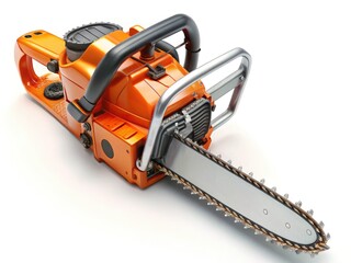 Industrial Chainsaw, Aerial Photography, White Background, Power Tool, Logging Equipment, Heavy Duty Chainsaw, Professional Chainsaw