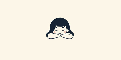 Peaceful Child Girl Resting - Minimalist Illustration