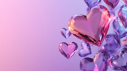 Fototapeta premium Sparkling Crystal Love - Valentine's Background with Prismatic Hearts Reflecting Luminous Spectrum, Photorealistic Romance