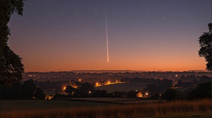 Comet over rural landscape at twilight.  Perfect for astronomy websites