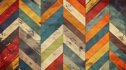Colorful chevron-patterned wooden planks arranged in a vibrant design, suitable for backgrounds