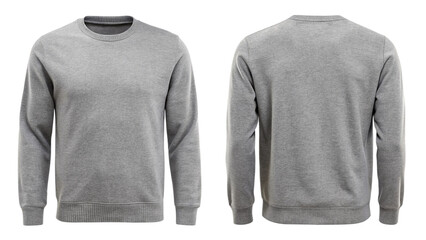 Blank grey sweatshirt front and back for mockup isolated on white
