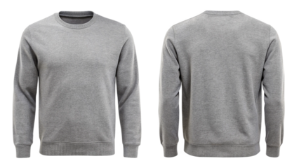 Blank grey sweatshirt front and back for mockup isolated on white
