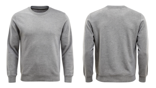 Blank grey sweatshirt front and back for mockup isolated on white