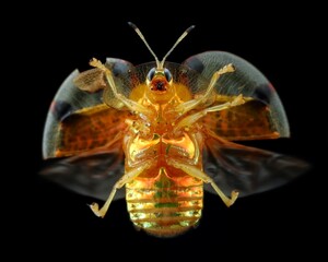 Fly Tortoise beetle on black background