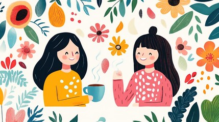 Two friends enjoying coffee and nature.