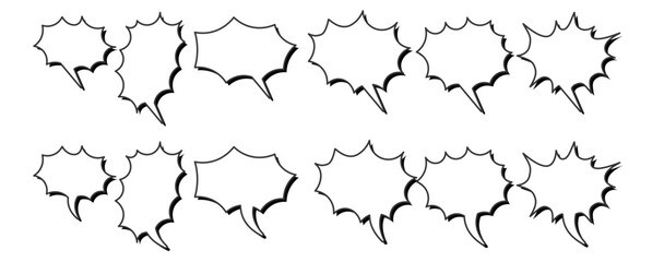 シンプルなトゲトゲの吹き出しのセット　縁・影あり