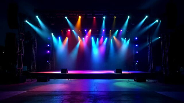 view of an empty concert stage with colorful spot