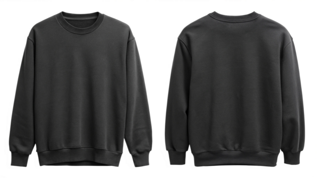 Black sweater template front and back sweatshirt long sleeve isolated on white background