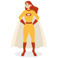 Woman Superhero Cartoon Character on White Background. Vector Illustration.