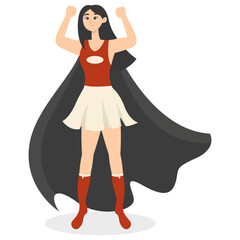 Woman Superhero Cartoon Character on White Background. Vector Illustration.