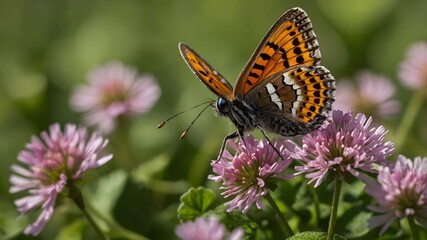 Obraz premium Sun-Drenched Bliss: Lunge’s Metal mark Butterfly Among Clover Blossoms