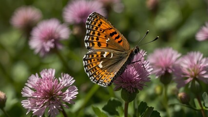 Obraz premium Clover Dreams: A Lunge’s Metal mark Butterfly Bathed in Sunlight