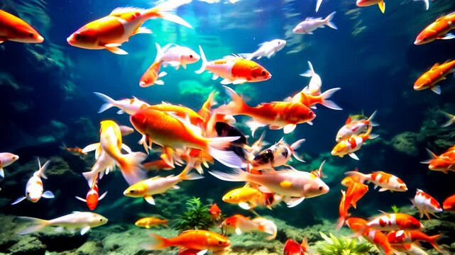 aquarium filled with colorful koi fish