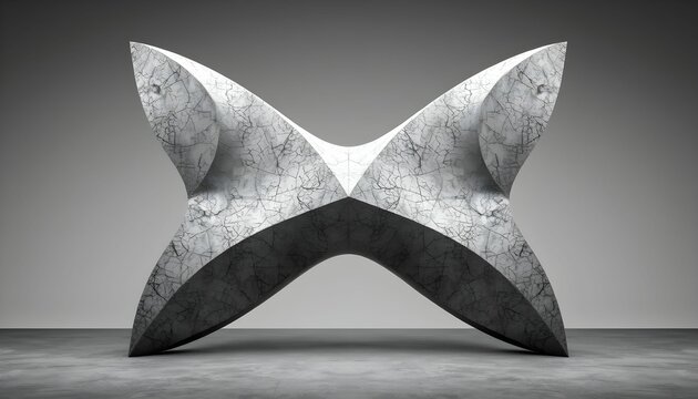 Abstract Cracked Stone Sculpture: A Modern X-Shaped Masterpiece - Powered by Adobe