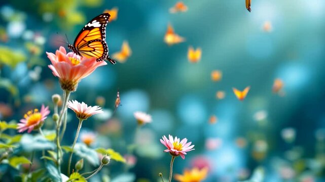 butterflies flying over flowers