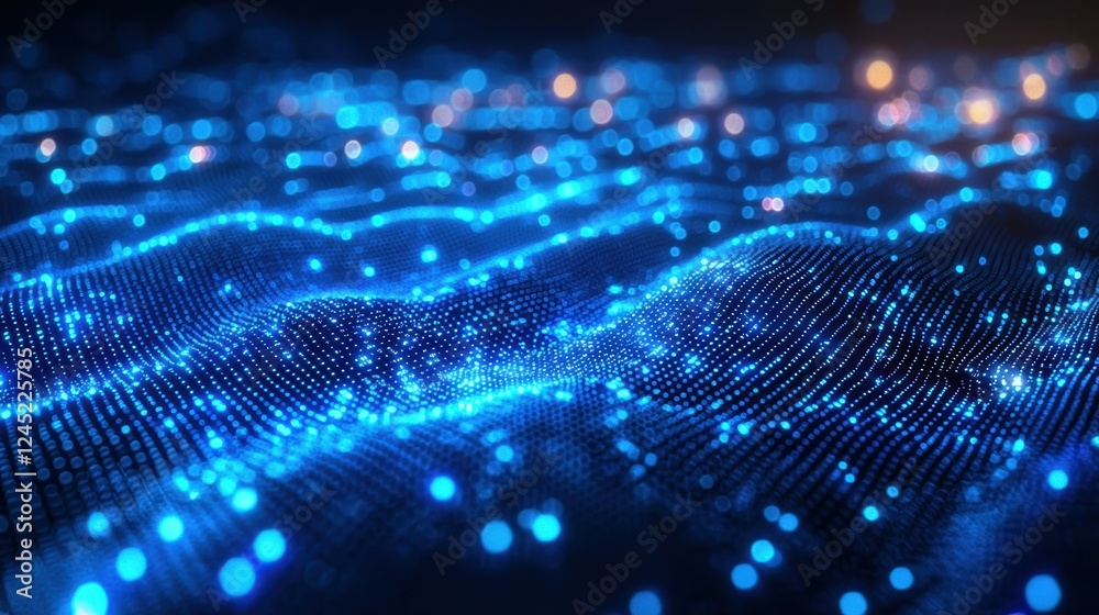 Poster streams of binary code forming abstract chart patterns in blue light