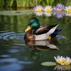 Obraz premium Peaceful Glide: A Laysan Duck's Adventure on Still Waters