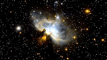 Fototapeta premium Cosmic Nebula: A breathtaking view of a vibrant nebula and distant stars in the night sky. Explore the wonders of the universe through this stunning celestial image.