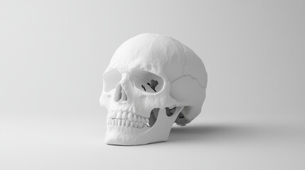 Obraz premium Realistic white human skull on plain background