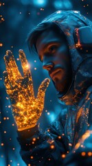 Obraz premium Businessman Using Haptic Gloves to Explore Virtual Reality Technologies