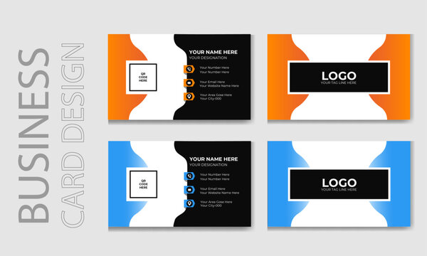  Modern and minimalist creative individual of business card with yellow, blue and black color set of visiting card design template.