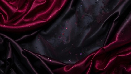 Obraz premium Luxurious Red and Black Silk Fabric with Elegant Folds and Sparkling Accents