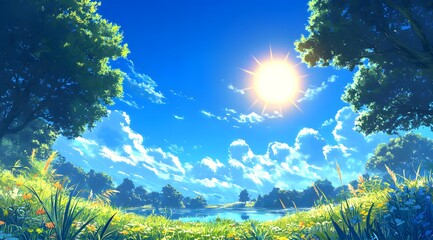 Obraz premium Bright Sunny Sky with Water Droplets - Captivating Nature Photography