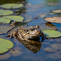 Fototapeta premium Heartfelt Connections: A Mississippi Gopher Frog and Its Young by the Pond
