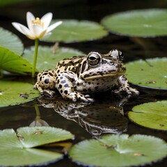 Obraz premium Gentle Bonds: A Mississippi Gopher Frog with Its Tadpoles at the Pond