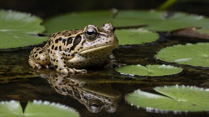 Obraz premium Loving Guidance: A Mississippi Gopher Frog and Tadpoles by the Water's Edge