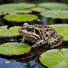 Obraz premium Sweet Encounters: A Mississippi Gopher Frog and Its Tadpoles by the Pond