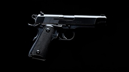 Black handgun displayed against a dark background