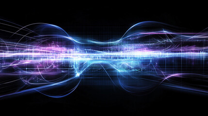 Obraz premium Abstract energy waves, blue and purple electric light streaks, futuristic sci-fi digital background