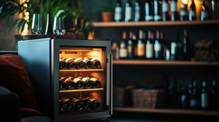 Obraz premium a sleek wine fridge in a private living room