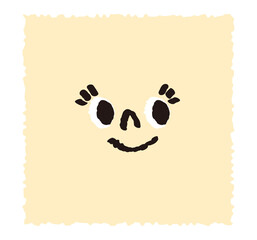 Square yellow color smile face on transparent background. Hand drawn doodle style facial expression. Happy crayon drawing emoticon Flat emotional colored avatar. Abstract faces emoticons character.