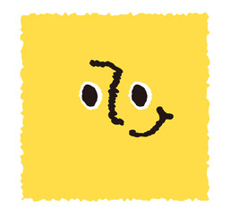 Square yellow color smile face on transparent background. Hand drawn doodle style facial expression. Happy crayon drawing emoticon Flat emotional colored avatar. Abstract faces emoticons character.