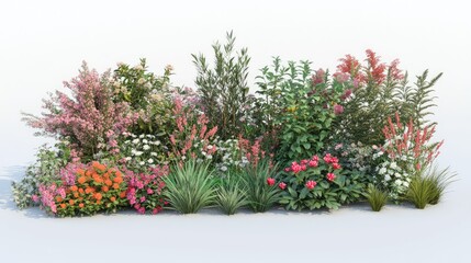 Fototapeta premium A lush patch of perennial plants growing on the ground, with soft light and a clear background for customization.