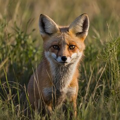 Hidden Agility: A Kit Fox in the Grass, Prepared to Strike
