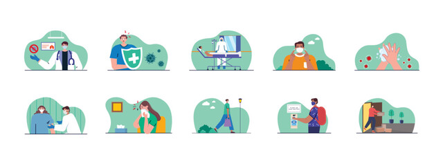 Fototapeta premium Omicron set illustration. Flat vector illustration concept.