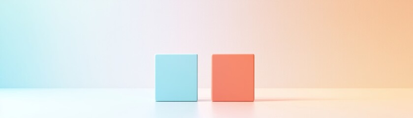 Colorful wooden block arrangement, blue and pink blocks arranged on a wooden surface, creating vibrant playful contrast.