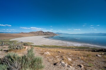 View of the coast of the lake