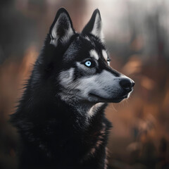 A Portrait of a Black Siberian Husky Showing Distinctive Purebred Traits