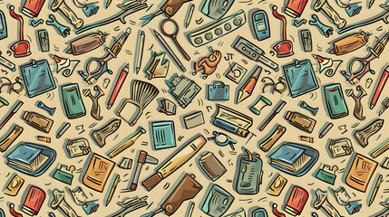 A colorful array of various tools and objects scattered on a light background, ideal for crafts