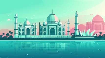 Fototapeta premium Stunning Minimalist Illustration of Iconic Indian Landmark at Dusk