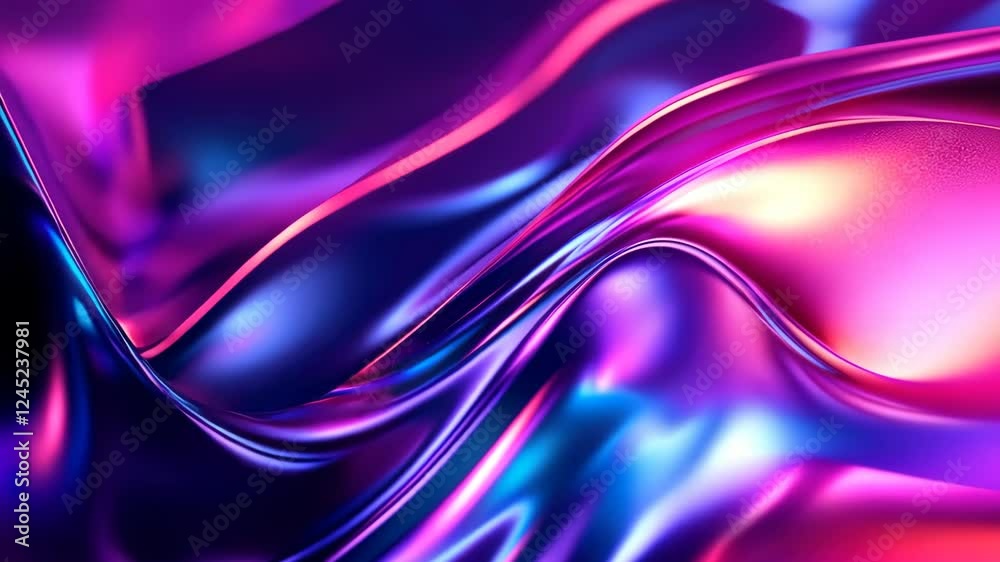 Poster vibrant flowing abstract waves of iridescent colors creating dynamic patterns