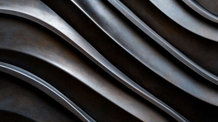 Fototapeta premium Abstract Metal Wave Texture: Dark Grey, Silver, and Black Curving Lines