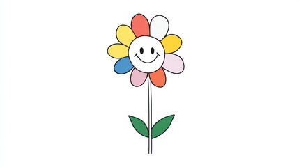 Happy flower illustration, white background, children's book (2)